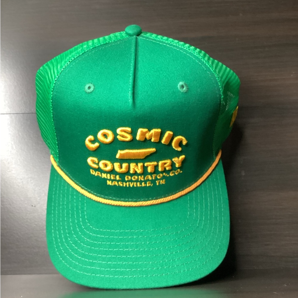 Cosmic Country Green Trucker Hat | Gold Trim, Mesh Back & Snapback Fit